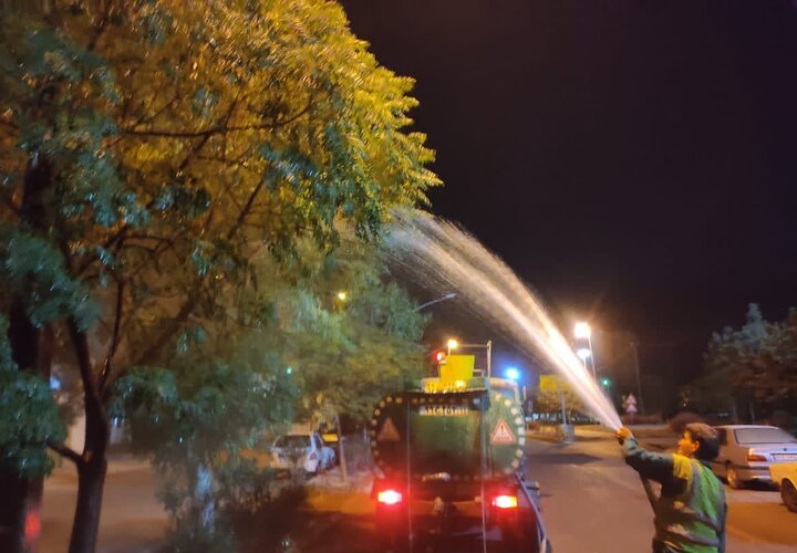 اجرای عملیات سم‌پاشی و آبشویی درختان در منطقه ۱۵ تهران