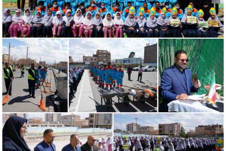 نظافت گروهی معابر اطراف دبستان‌های مهرشهر بیرجند در آستانه بهار ۱۴۰۴